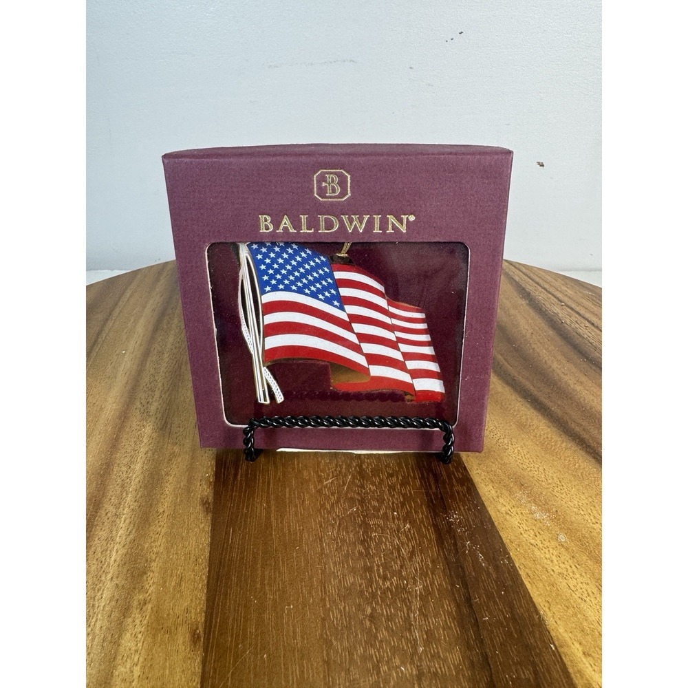 2002 Baldwin Brass 2 Sided 50 Star Flag Ornament/24 ct. Gold Plated 77914.010